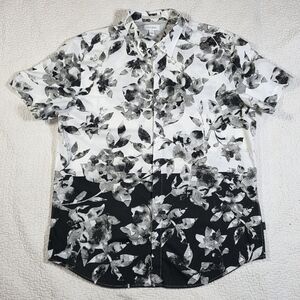 Calvin Klein White Black Floral Button Down T-Shirt